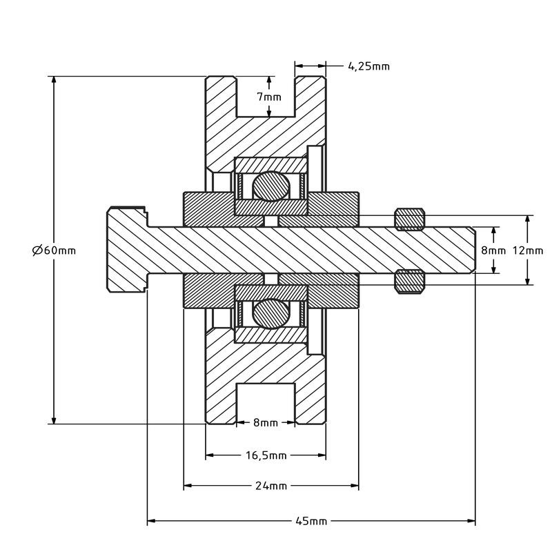 Laufrolle 60 mm mit kantiger Nut - 100 kg