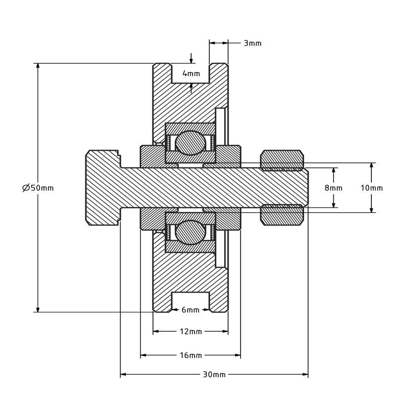 Rillenrad 50 mm mit Kantige Nut - 70 kg