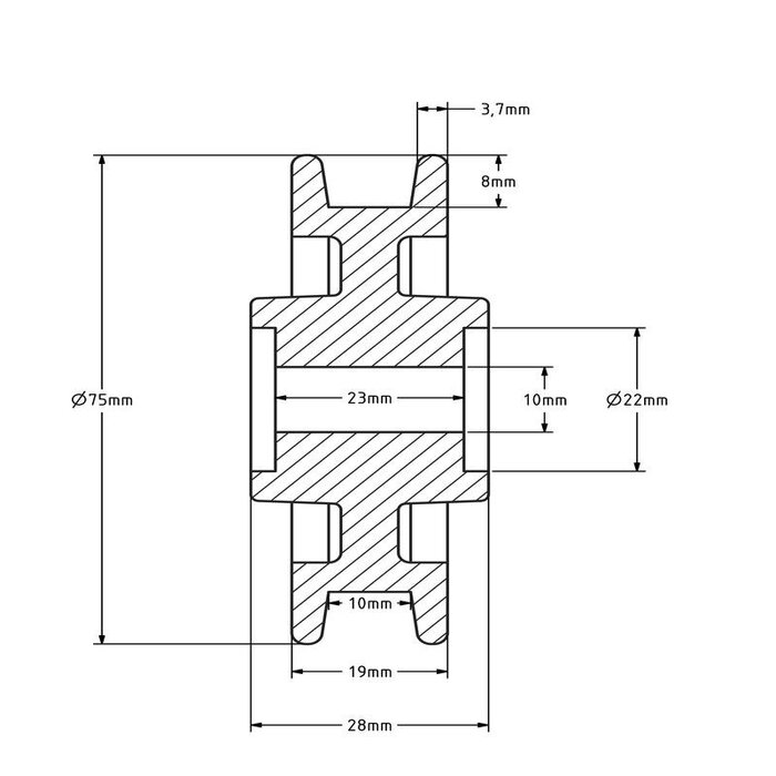 Rillenrad 75 mm mit Kantige Nut - 35 kg