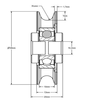 Kabelscheibe 60 mm mit Rund Nut - 100 kg