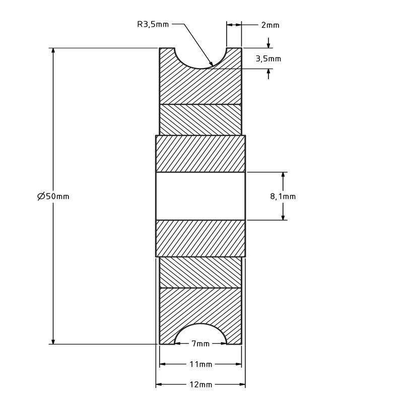 Seilrolle 50 mm mit runder U-Nut - 85 kg