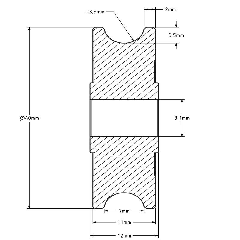 Seilrolle 40 mm mit runder U-Nut - 85 kg
