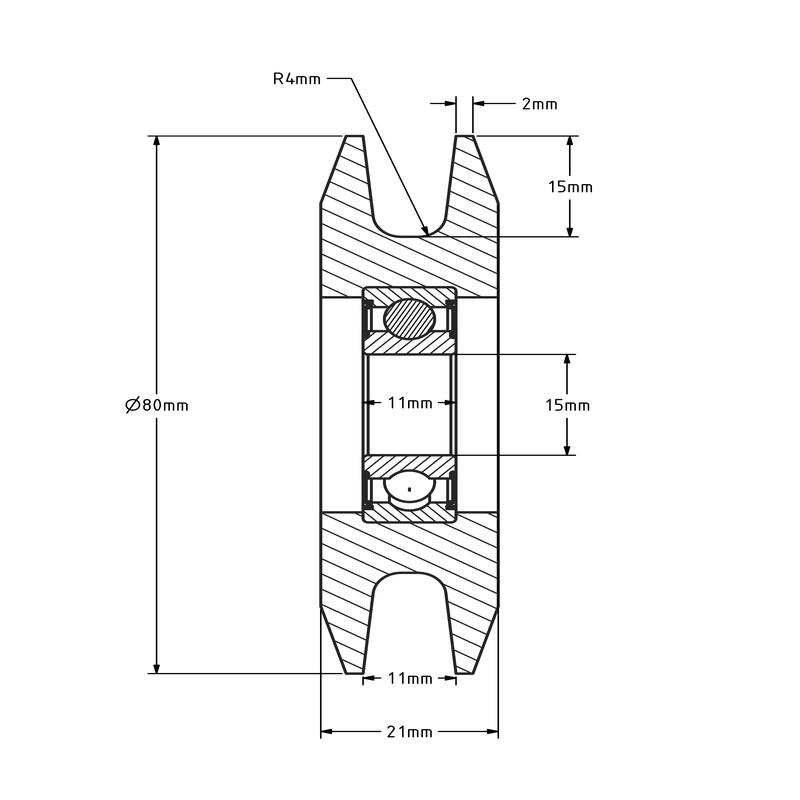 Kunststoff Kabelscheibe 80 mm mit Rund Nut - 245 kg