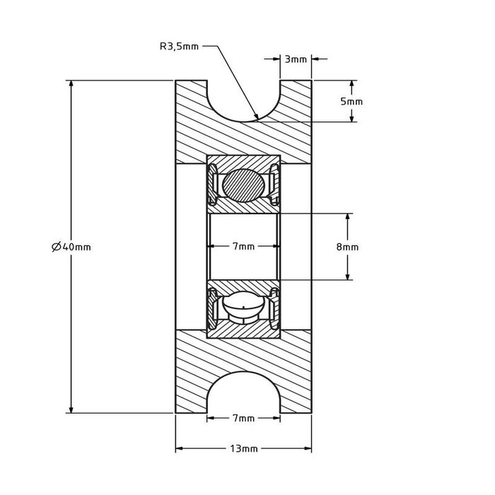 Kunststoff Kabelscheibe 40 mm mit U Rille - 50 kg