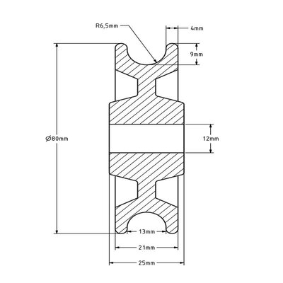 Kunststoff Kabelscheibe 80 mm mit Rund Nut - 140 kg