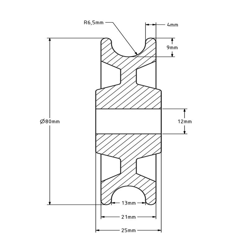 Kunststoff Kabelscheibe 80 mm mit Rund Nut - 140 kg