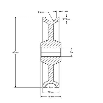 Kunststoff Kabelscheibe 65 mm mit Rund Nut - 50 kg