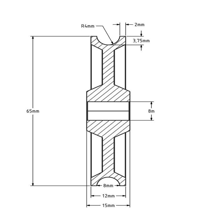 Kunststoff Kabelscheibe 65 mm mit Rund Nut - 50 kg