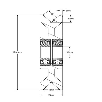 Rillenrad 100 mm mit V-Nut - 300 kg