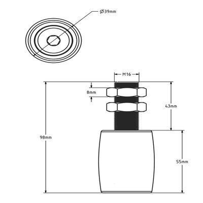 Führungsrolle 39 mm Schiebetor - Gummi - 80 kg