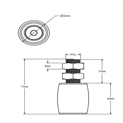 Führungsrolle 32 mm Schiebetor - Gummi - 70 kg