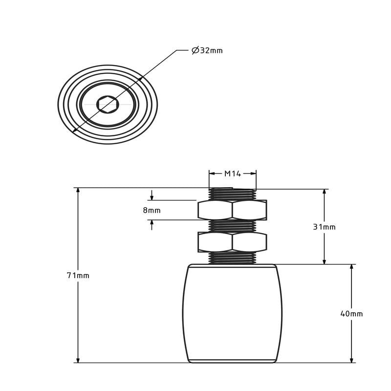 Führungsrolle 32 mm Schiebetor - Gummi - 70 kg