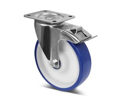 PU-Lenkrolle mit Bremse aus Edelstahl 200 mm - 450 kg