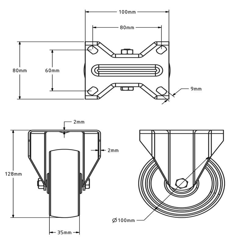 Hitzebeständige Bockrolle 100 mm - Edelstahl - 150 kg