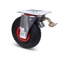 Pannensichere Lenkrolle mit Bremse 260 mm geschäumte Polyurethan Stollenprofil - 150 kg