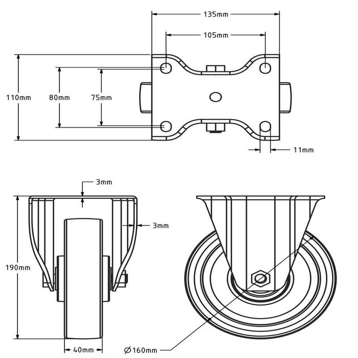 Elastische Polyurethan-Bockrolle 160 mm - Edelstahl - 350 kg