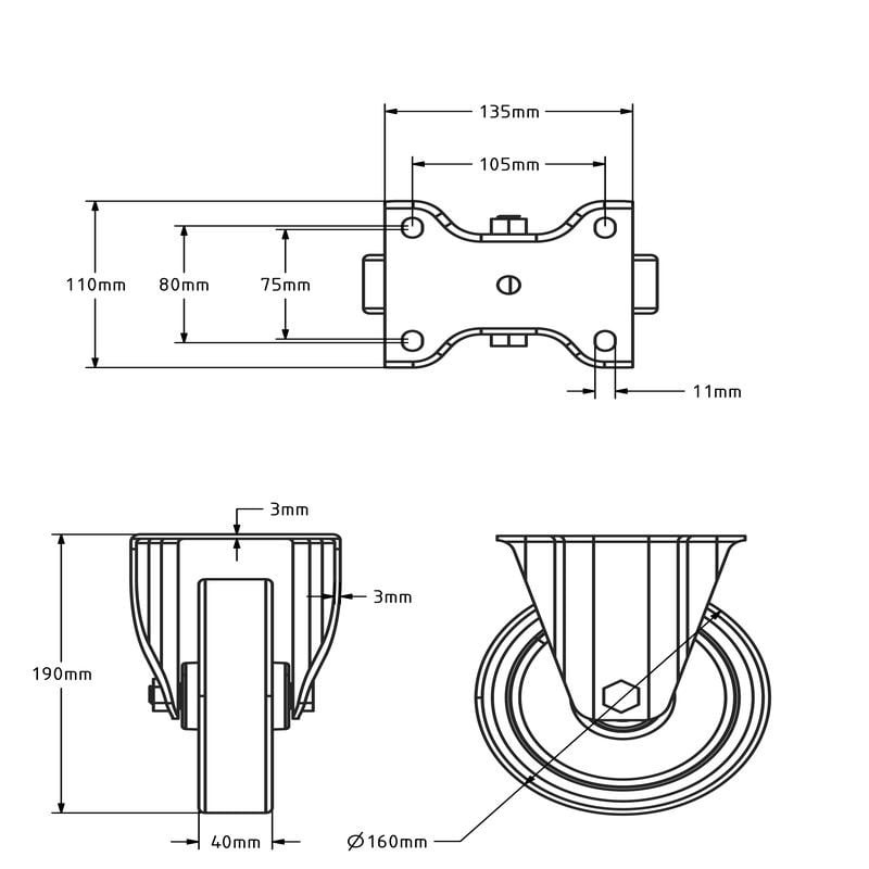 Edelstahl Polyurethan Bockrolle 160 mm - Rollenlager - 350 kg