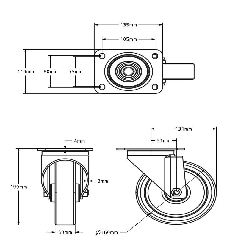 Edelstahl Lenkrolle 160 mm - Rollenlager - 350 kg