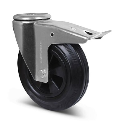 Vollgummi Lenkrolle mit Bremse 200 mm - Rollenlager - 205 kg