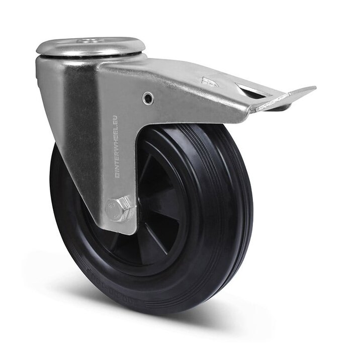 Vollgummi Lenkrolle mit Bremse 200 mm - Rollenlager - 205 kg