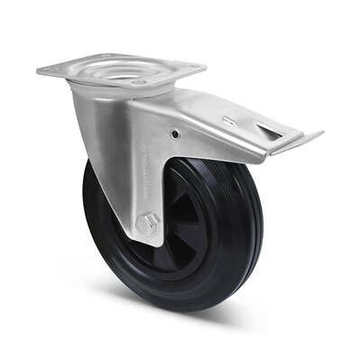 Vollgummi-Lenkrolle mit Bremse 160 mm - Rollenlager - 140 kg