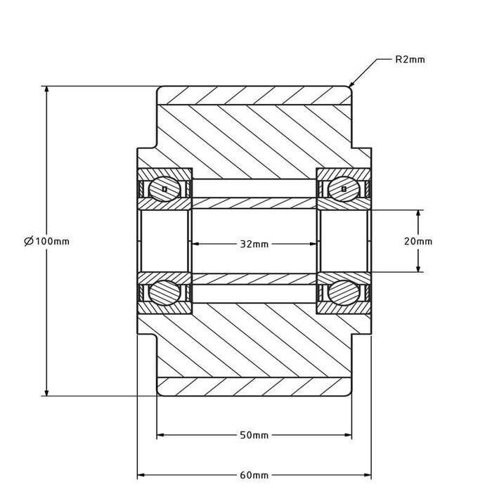 Polyurethanrad 100 mm - Kugellager 20 mm - 450 kg