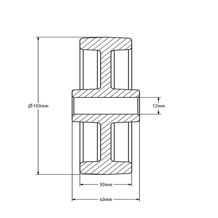 Polyamidrad 100 mm - Gleitlager 12 mm - 200 kg