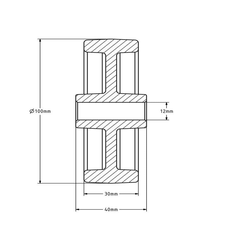 Polyamidrad 100 mm - Gleitlager 12 mm - 200 kg