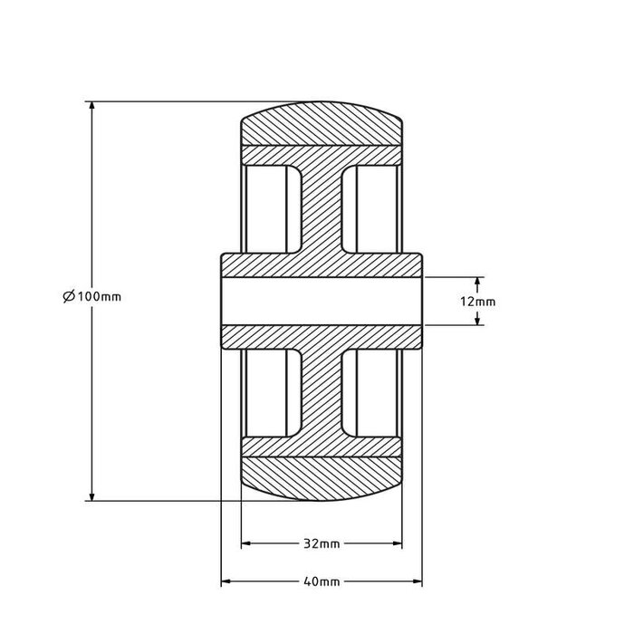 Gummirad 100 mm - Gleitlager 12 mm - 100 kg