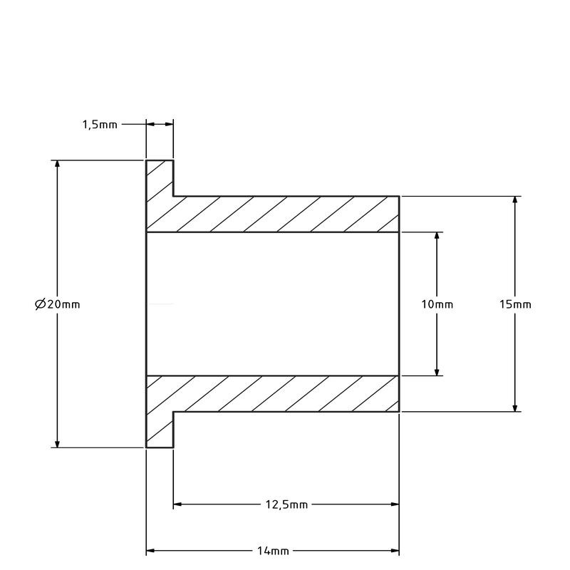 Achsbuchse (T) - 15x10x14 mm - Kunststoff