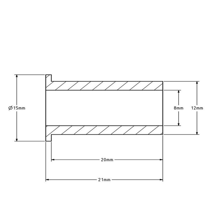 Achsbuchse (T) - 12x8x21 mm | Stahl verzinkt