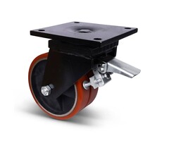 PU Doppel Lenkrolle mit Bremse 200 mm - 2200 kg