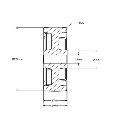 Polyamidrad 200 mm - Gleitlager 25 mm - 900 kg