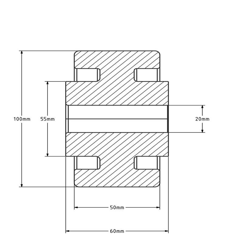 Polyamidrad 100 mm - Gleitlager 20 mm - 600 kg
