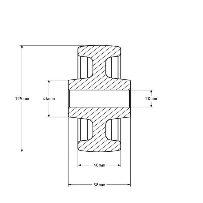 Polyamidrad 125 mm - Gleitlager 20 mm - 700 kg