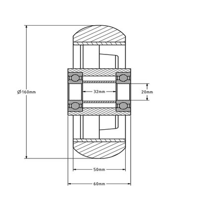 Ergonomisches Polyurethanrad 160 mm - Kugellager 20 mm - 500 kg