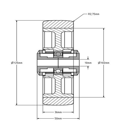 Polyurethanrad 125 mm - Kugellager 10 mm - 200 kg