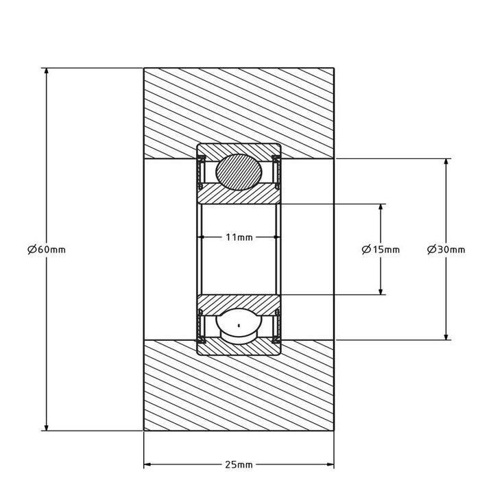 Polyurethan Führungsrolle 60 mm - Kugellager - 70 kg