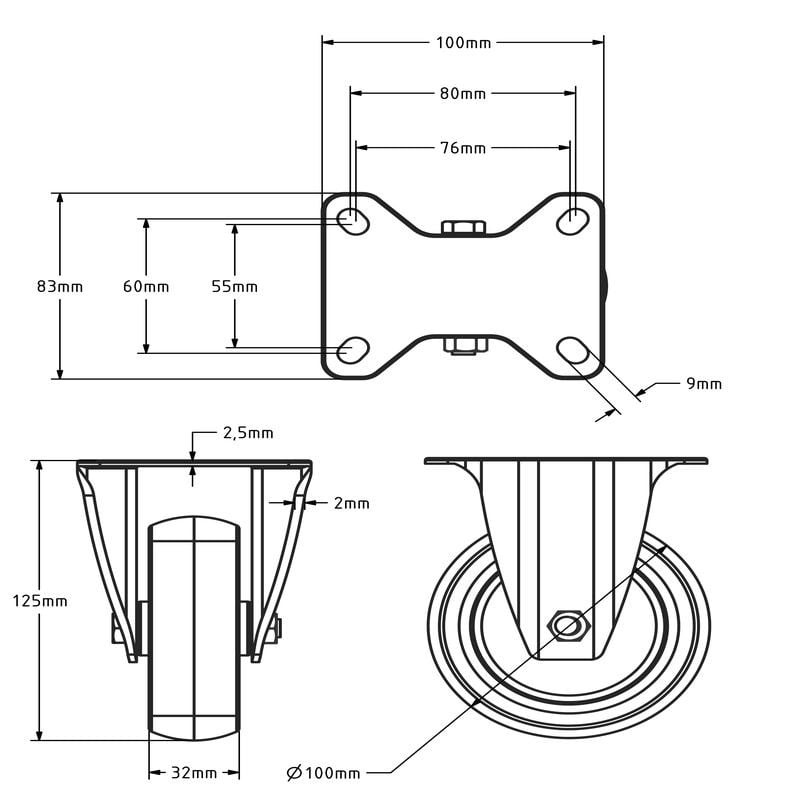 Edelstahl Gummi Bockrolle aus 100 mm - 100 kg