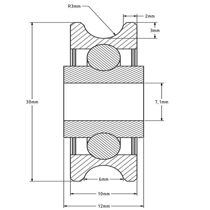 Kabelscheibe 30 mm mit Rund Nut - 65 kg