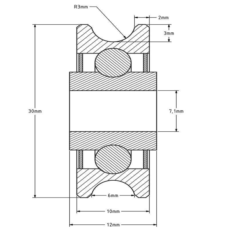 Kabelscheibe 30 mm mit Rund Nut - 65 kg
