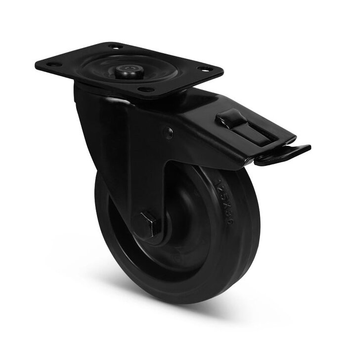 Schwarze Lenkrolle mit Bremse 125 mm - Rollenlager - 200 kg