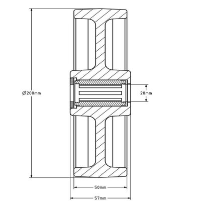 Polyamidrad 200 mm - Edelstahl-Rollenlager 20 mm - 500 kg