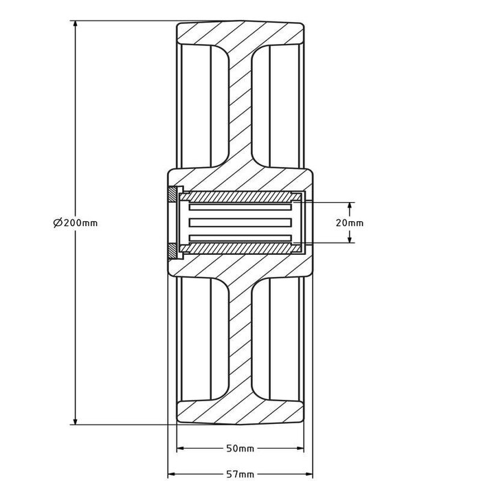 Polyamidrad 200 mm - Edelstahl-Rollenlager 20 mm - 500 kg
