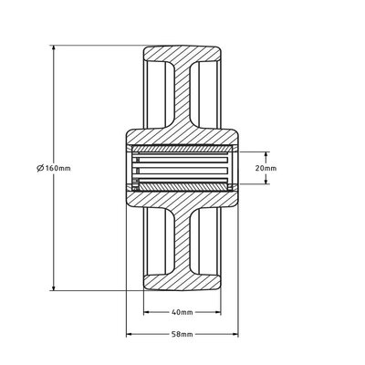 Polyamidrad 160 mm - Edelstahl-Rollenlager 20 mm - 400 kg