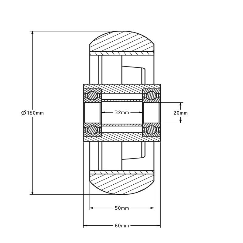 Ergonomisches Polyurethanrad 160 mm - Kugellager 20 mm - 500 kg