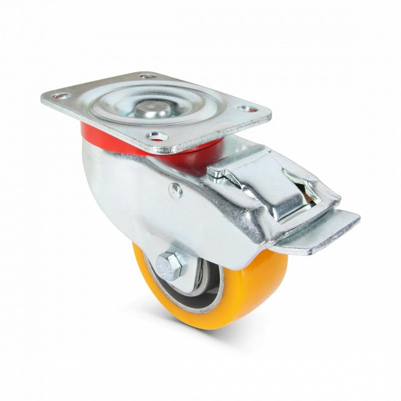 Polyurethan-Schwerlast-Lenkrolle mit Bremse 80 mm - Kugellager - 250 kg