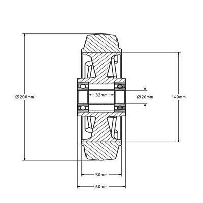 ESD elastisches Gummirad 200 mm - Kugellager 20 mm - 400 kg