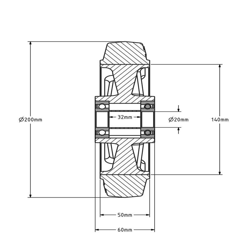 ESD elastisches Gummirad 200 mm - Kugellager 20 mm - 400 kg