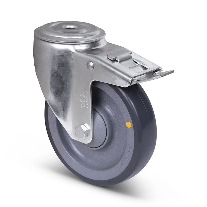 Derby Ruote ESD-Polyurethan-Lenkrolle mit Bremse 125 mm - Edelstahl - 100 kg